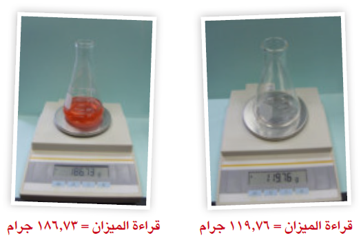 خطوات حساب كتلة سائل باستخدام الميزان الرقمي